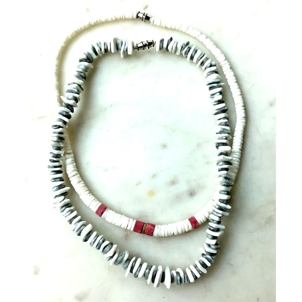 2 Genuine Shell Necklaces Vintage Y2K Heishi Shells Chips 15" and 16"